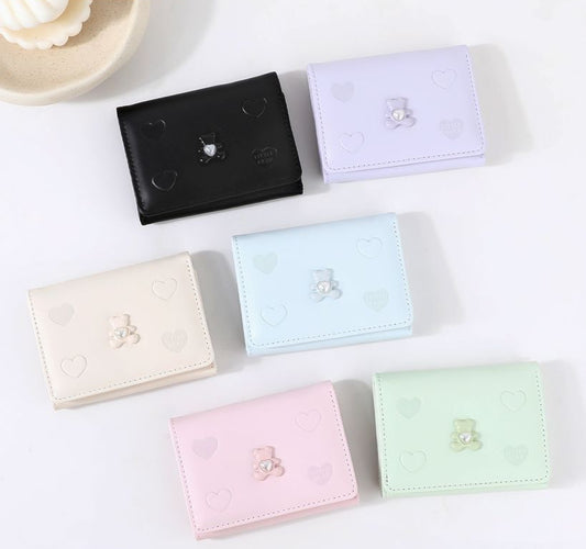 Teddy Heart Tri Fold Wallet & Card Holder