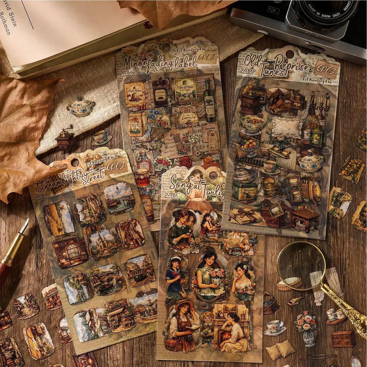 Vintage Oil Painting Era Journaling Sticker - 6 Pcs
