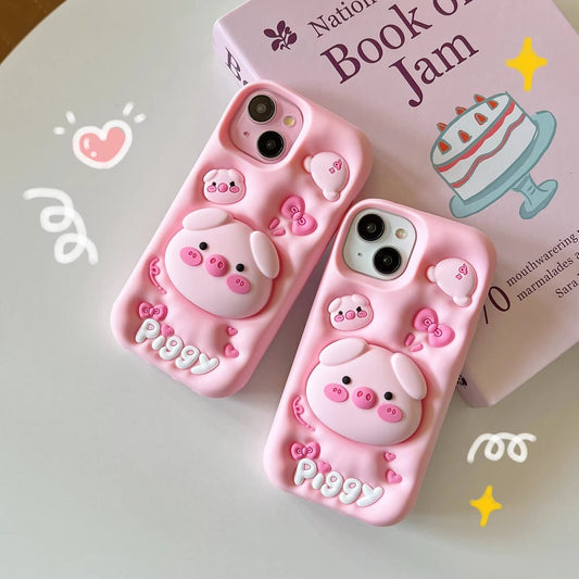 Piggy 3D Cute  Case With Pop Holder
