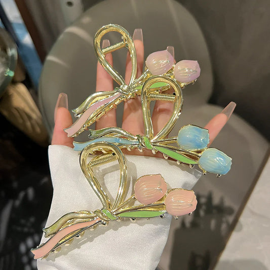 Double tulip metal hair claw clip