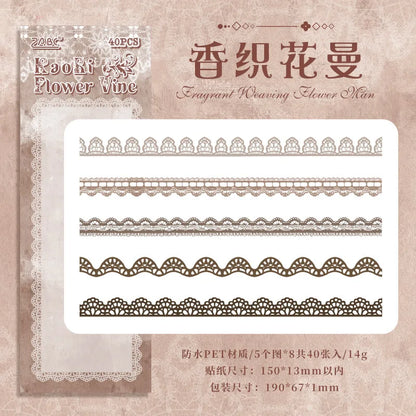 Vintage Lace Sticker- 40 Pcs