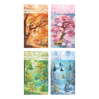 Golden Season Trees Sticker Sheet - 4 Pcs