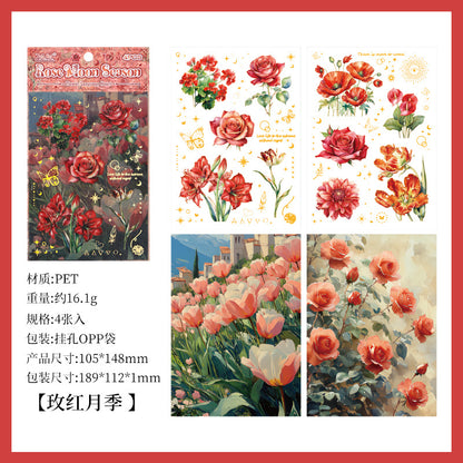 Golden Flower Mystery Bloom Sticker Sheet - 4 Pcs