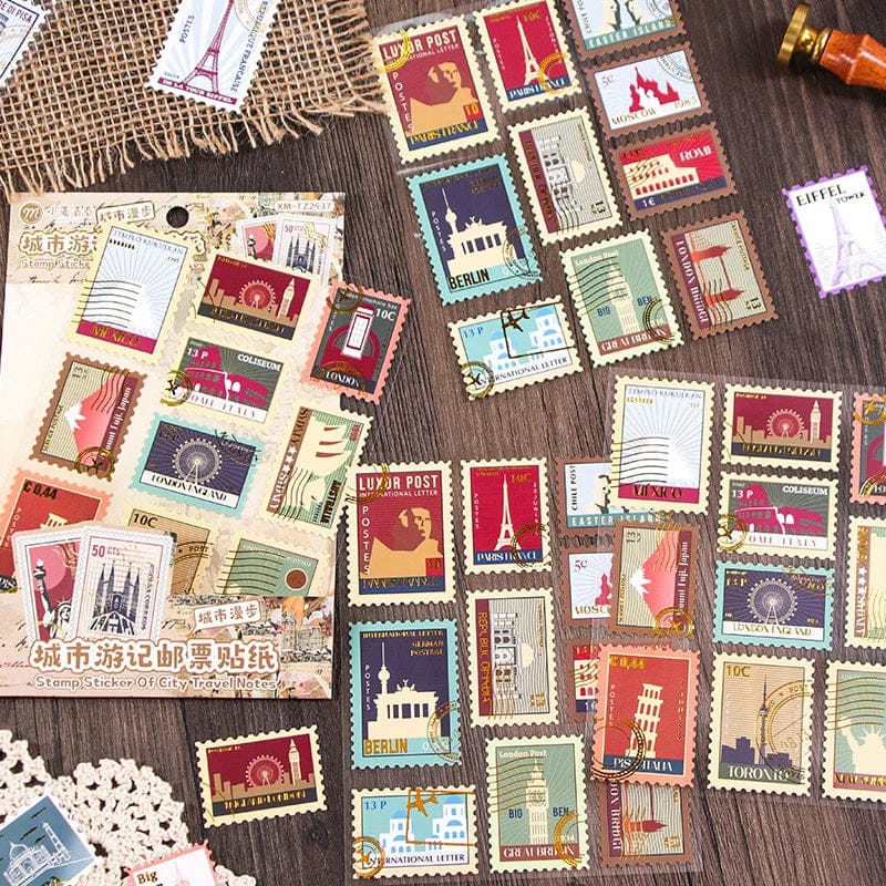 Vintage Stamp Sticker Sheet - 4 Sheets