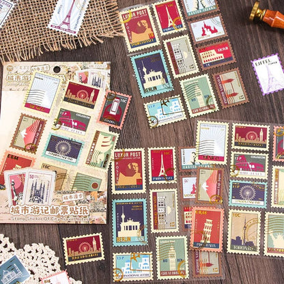 Vintage Stamp Sticker Sheet - 4 Sheets