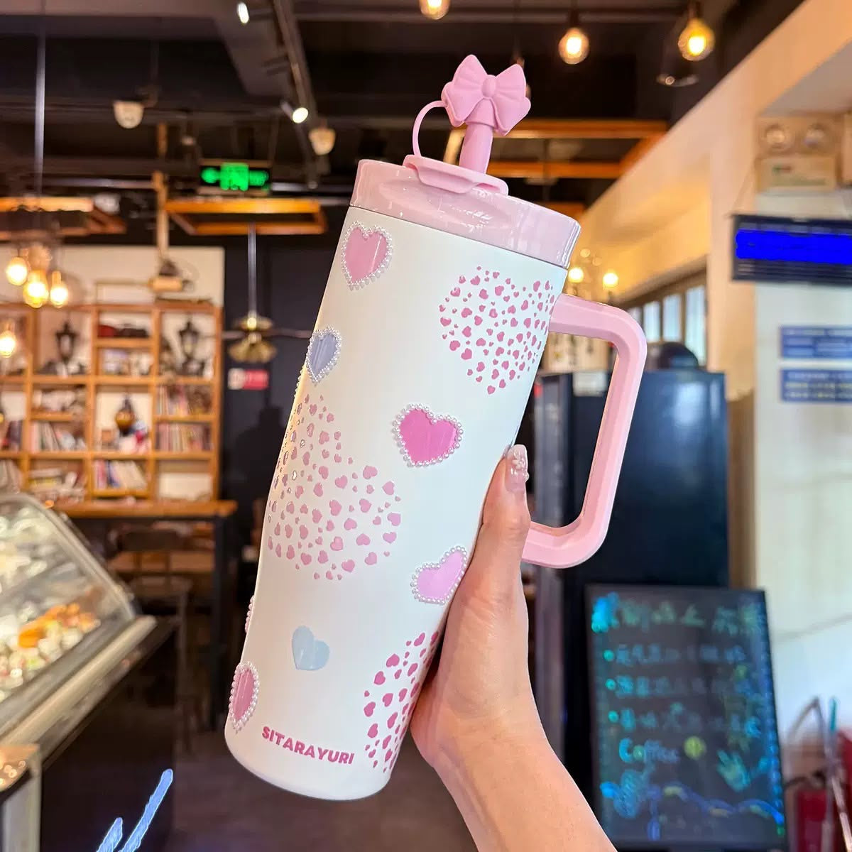 Pintresty Heart pearl  2 in 1 Sipper Plus Tumbler with Topper - 1200ML