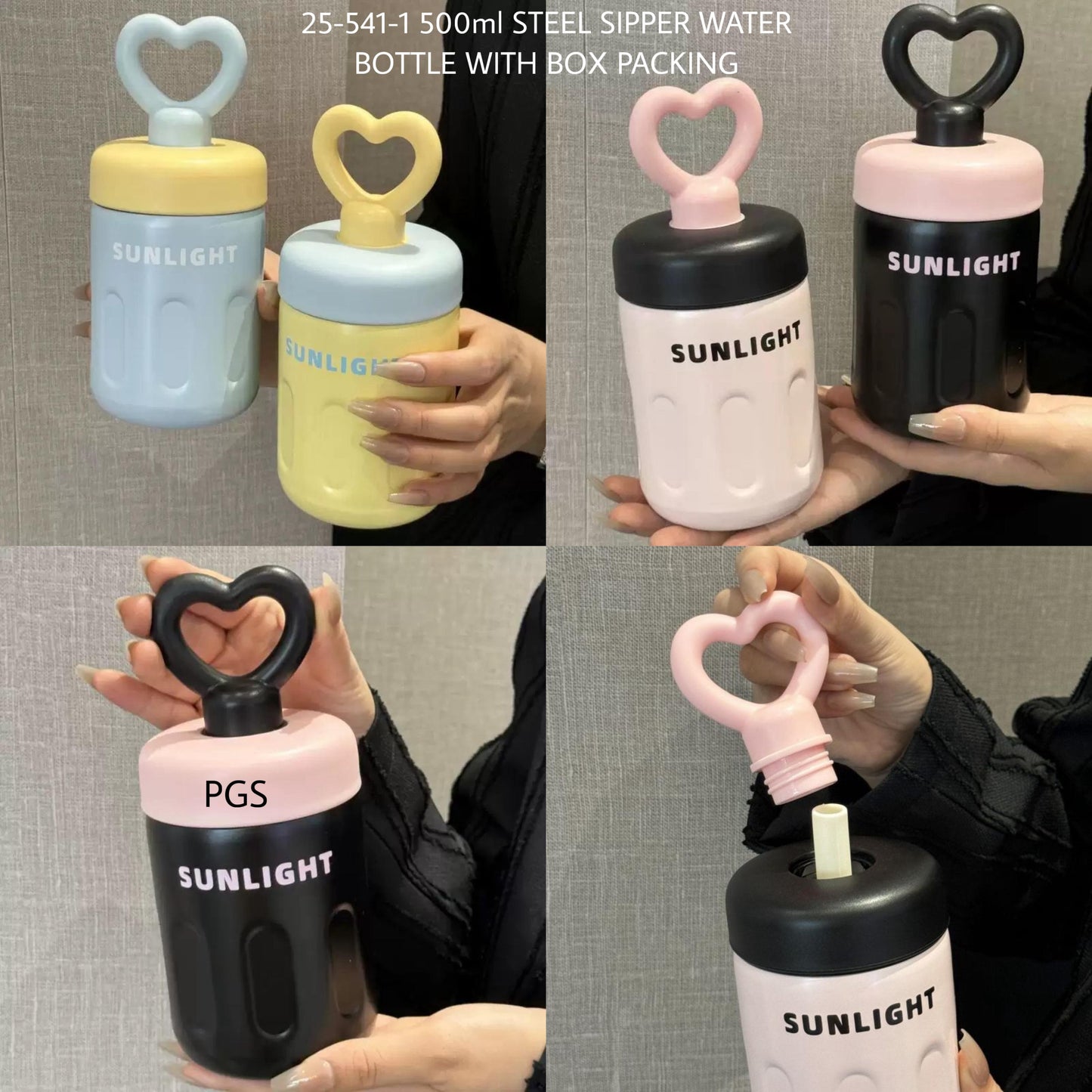 Kawaii Heart Stainless Steel Sipper ( 500 ML )