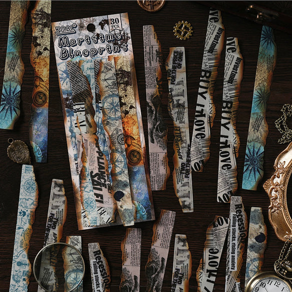 Vintage Burnt Paper Sticker Strip - 30 Pcs