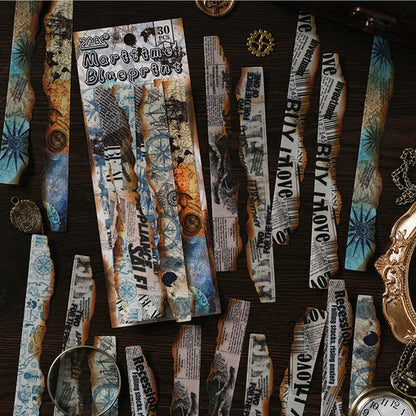 Vintage Burnt Paper Sticker Strip - 30 Pcs