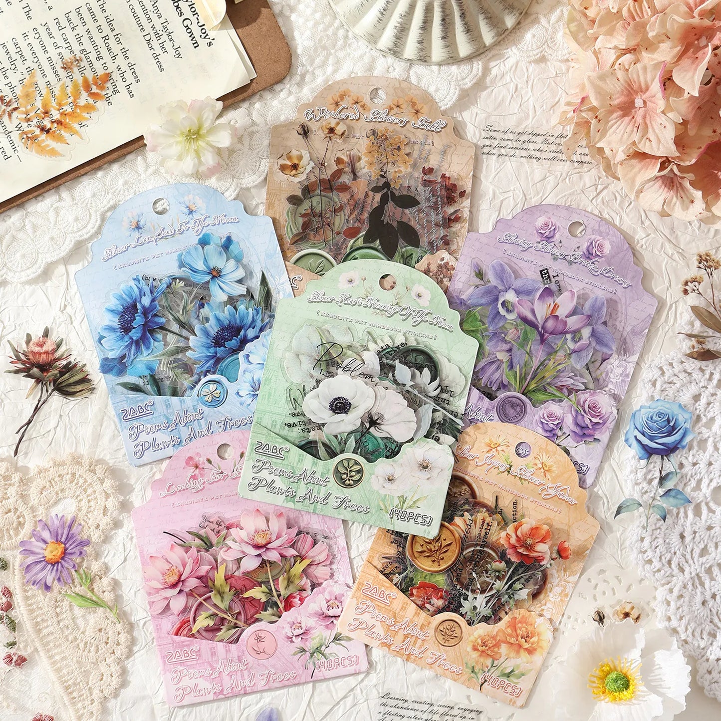 Flower Stamp Stickers - 40 Pcs