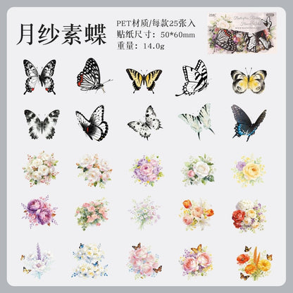 Butterfly Flower Sticker - 25 Pcs