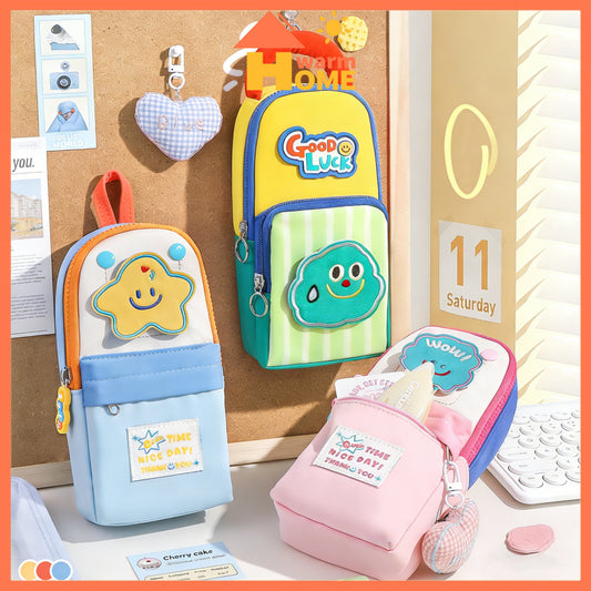 Good luck puffy pencil pouch - 3 zipper